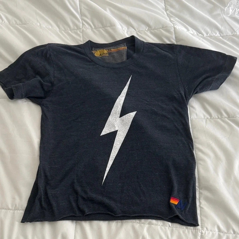 Aviator Nation Black T-Shirt with White Lightning Bolt - Picture 2 of 4